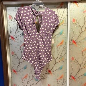 Free People Purple Bird Print Women's Bodysuit
